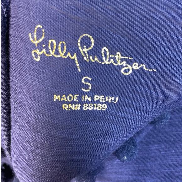 Lilly Pulitzer Blue Pima Cotton Pom Pom Trim Tank Top Small - Picture 5 of 6